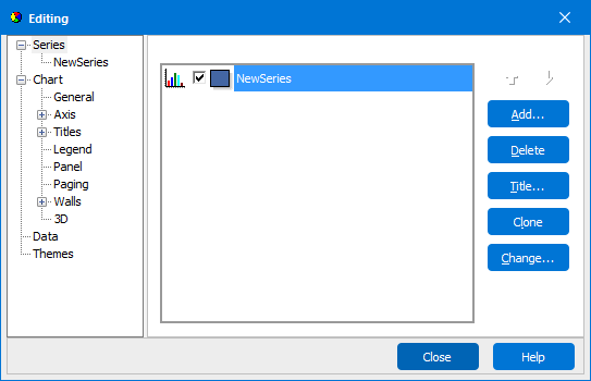 The Editing dialog which exists within the Advanced Chart Editor. A large number of options are listed which are used for configuring the chart.